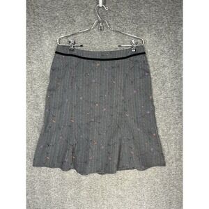 Y2K Requirements A-Line skirt Womens 10 Gray Pinstripe Floral Embroidered Office